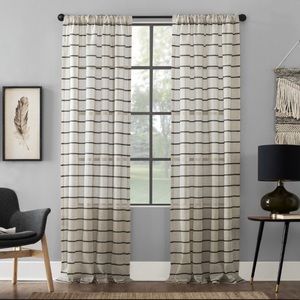 Target twill stripe black and linen color curtains 84” x 52” farmhouse rustic